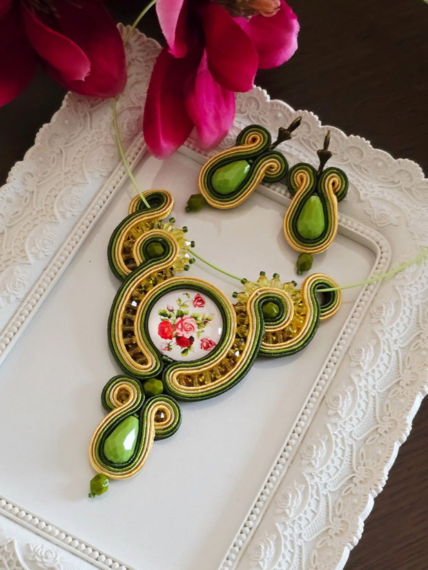 Set soutache galben-oliv