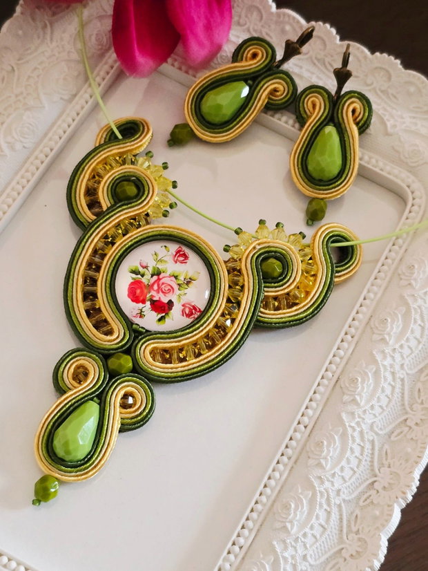 Set soutache galben-oliv