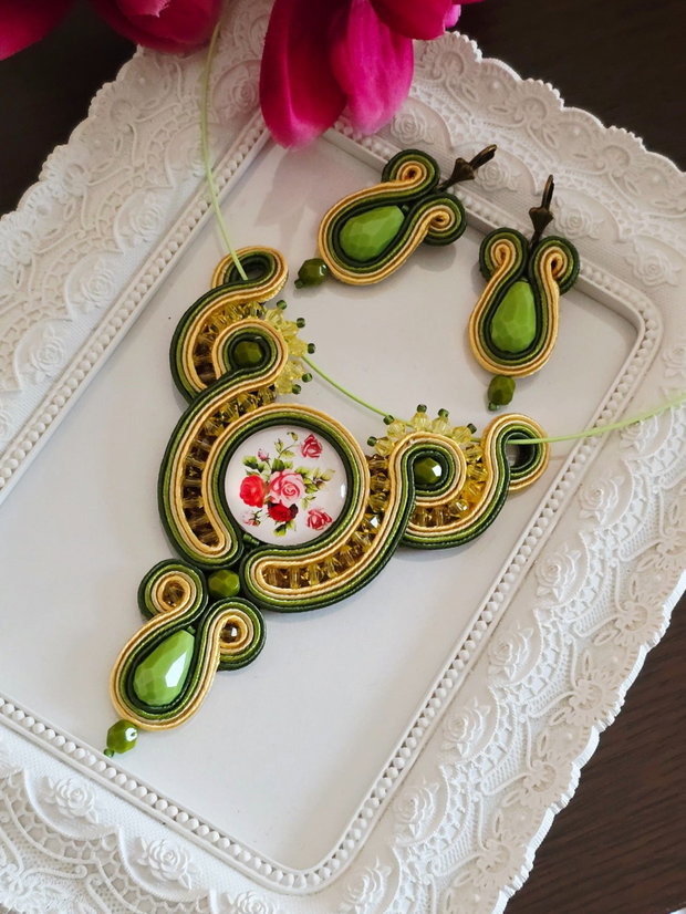 Set soutache galben-oliv
