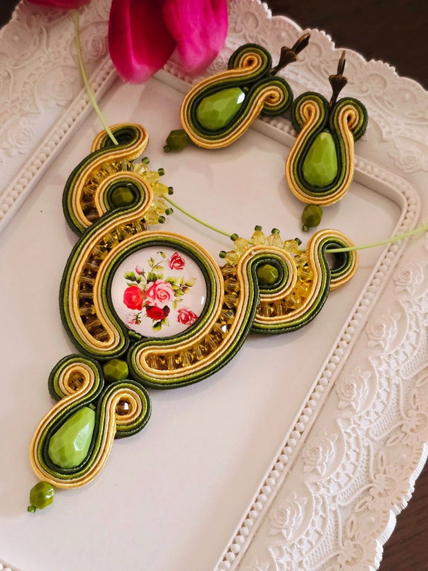 Set soutache galben-oliv