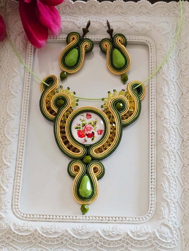 Set soutache galben-oliv