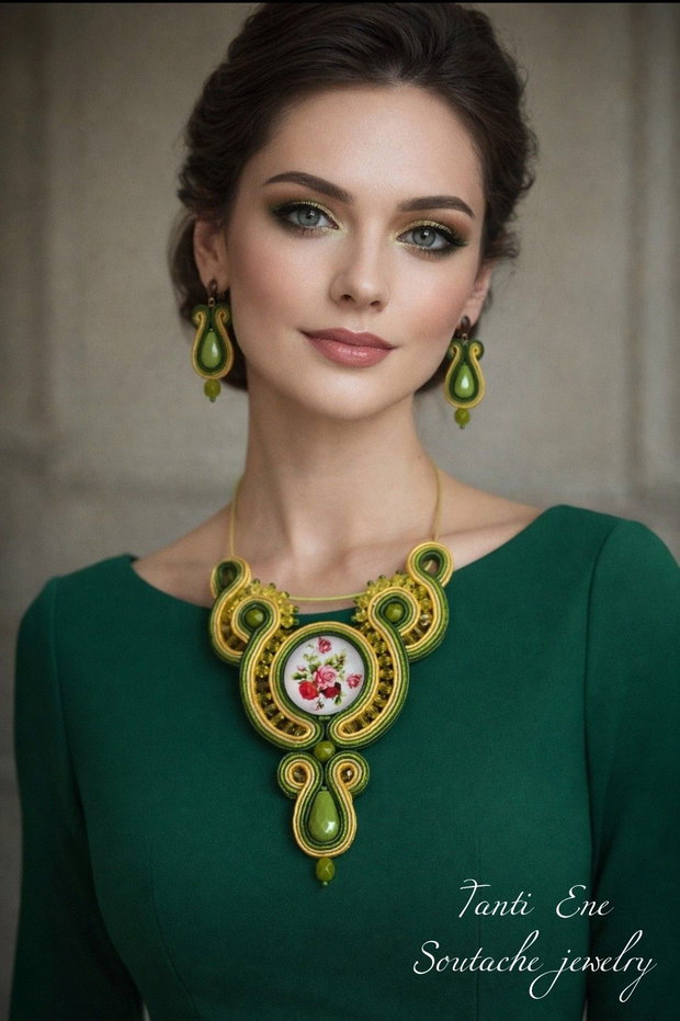 Set soutache galben-oliv