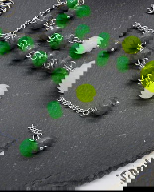 Set de bijuterii handmade unicat agate si jad (cod1403)