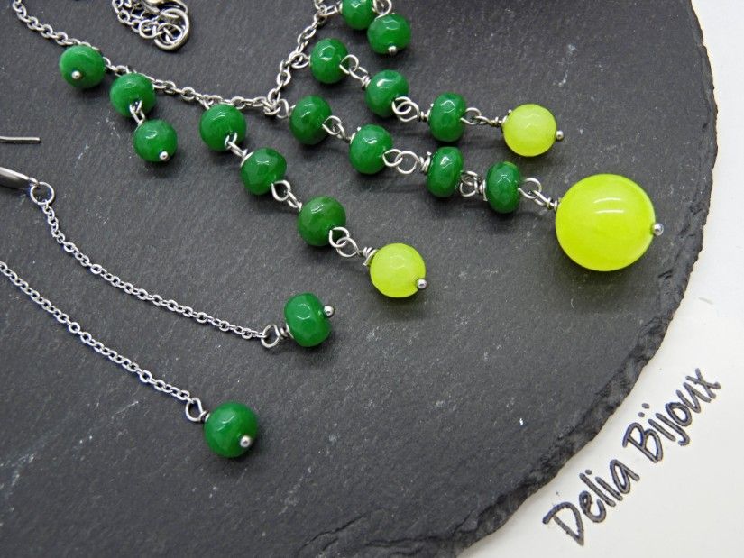 Set de bijuterii handmade unicat agate si jad (cod1403)