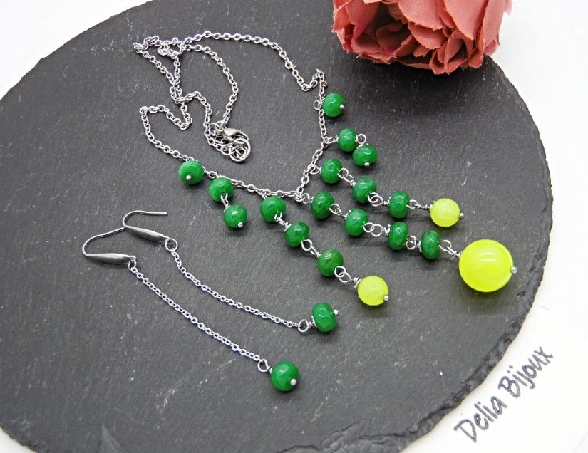 Set de bijuterii handmade unicat agate si jad (cod1403)