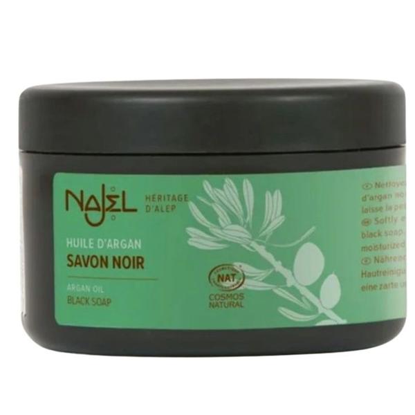 Sapun Negru de Alep Exfoliant cu Ulei de Argan, fara Parfum - Najel Argan Oil Black Soap, 180 g