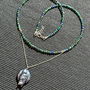 Colier argint crisocola perla naturala de cultura baroc neagra irizatii lant argint minimalist boho chic trendy - Transport gratuit