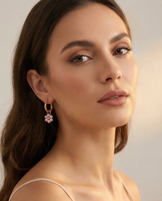 Rezervat Set Brățări și cercei - Pink Flowers & Pearls