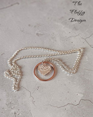 Lant cu pandantiv aripi de inger din argint 925 si argint aurit rose