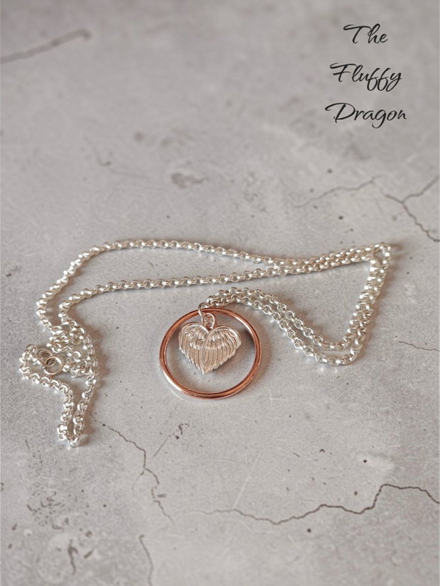 Lant cu pandantiv aripi de inger din argint 925 si argint aurit rose