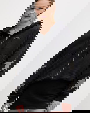 Guess Jeans hanorac cu fermoar și glugă pentru femei, din bumbac