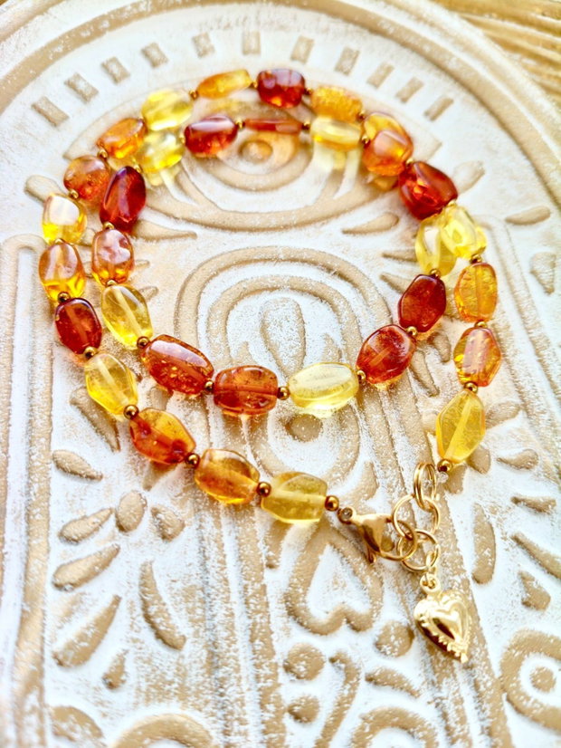 Colier CHOKER chihlimbar galben maroniu
