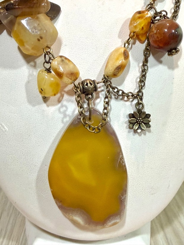 COLIER ~CARAMELIZED AMBER HONEY~ chihlimbar,agate,ochi de tigru,citrin,bronz