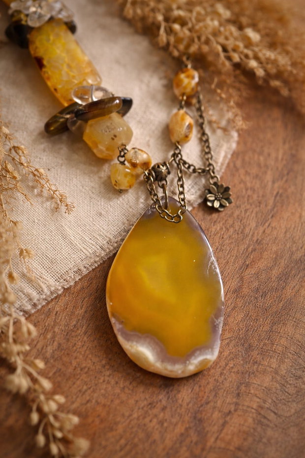 COLIER ~CARAMELIZED AMBER HONEY~ chihlimbar,agate,ochi de tigru,citrin,bronz