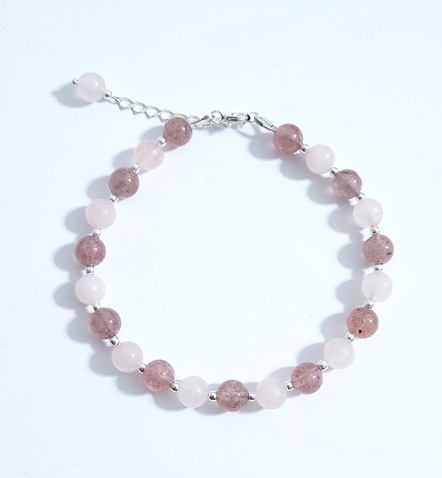 Bratara argint 925 cu cuart roz, cuart strawberry si hematit