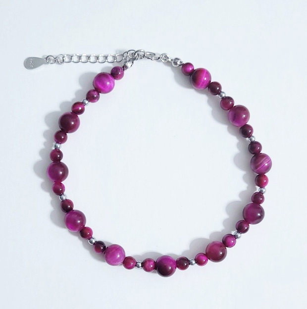 Bratara argint 925 cu ochi de tigru fucsia si hematit