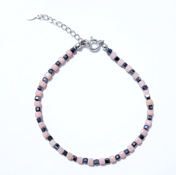 Bratara argint 925 cu opal roz si hematit