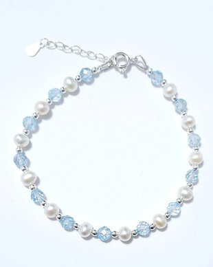 Bratara argint 925 cu topaz bleu, perle de cultura si hematit