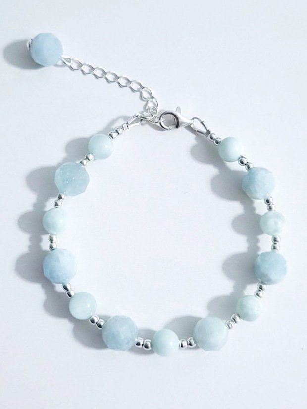 Bratara argint 925 cu acvamarin, larimar si hematit