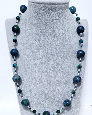 Colier argint 925 cu azurit, ochi de tigru, crisocola, lapis lazuli si hematit