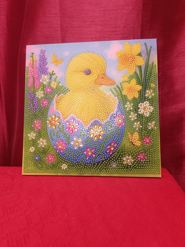Mozaic cu diamante Puișor de Paști în ou decorat (25 x 25 cm)