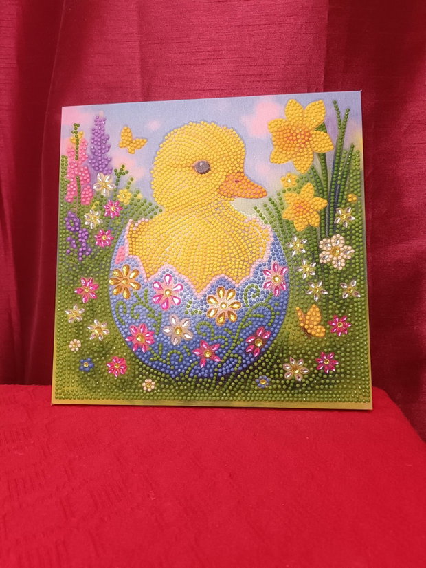 Mozaic cu diamante Puișor de Paști în ou decorat (25 x 25 cm)