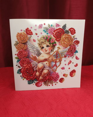 Cupidonul Inimilor Felicitare Mozaic cu Diamante  15×30 cm
