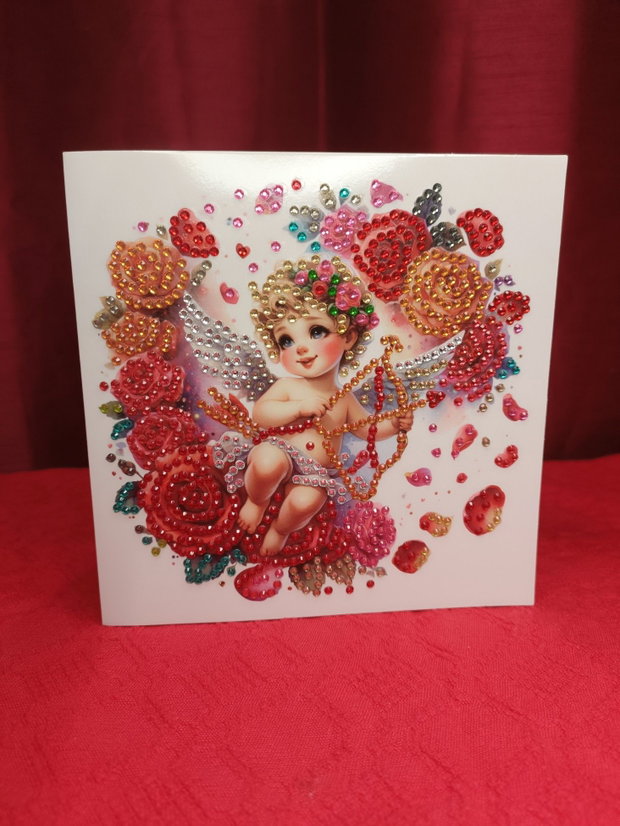 Cupidonul Inimilor Felicitare Mozaic cu Diamante 15×30 cm