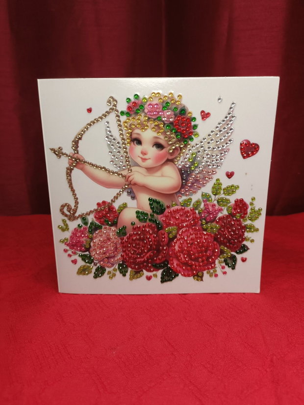 Cupidonul Iubirii Felicitare Mozaic cu Diamante pentru Valentines Day