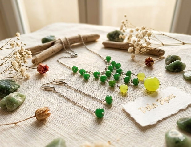 Set de bijuterii handmade unicat agate si jad (cod1403)