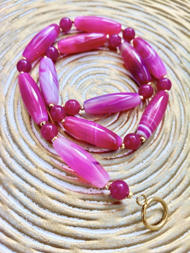 Colier agate dantelă ciclam