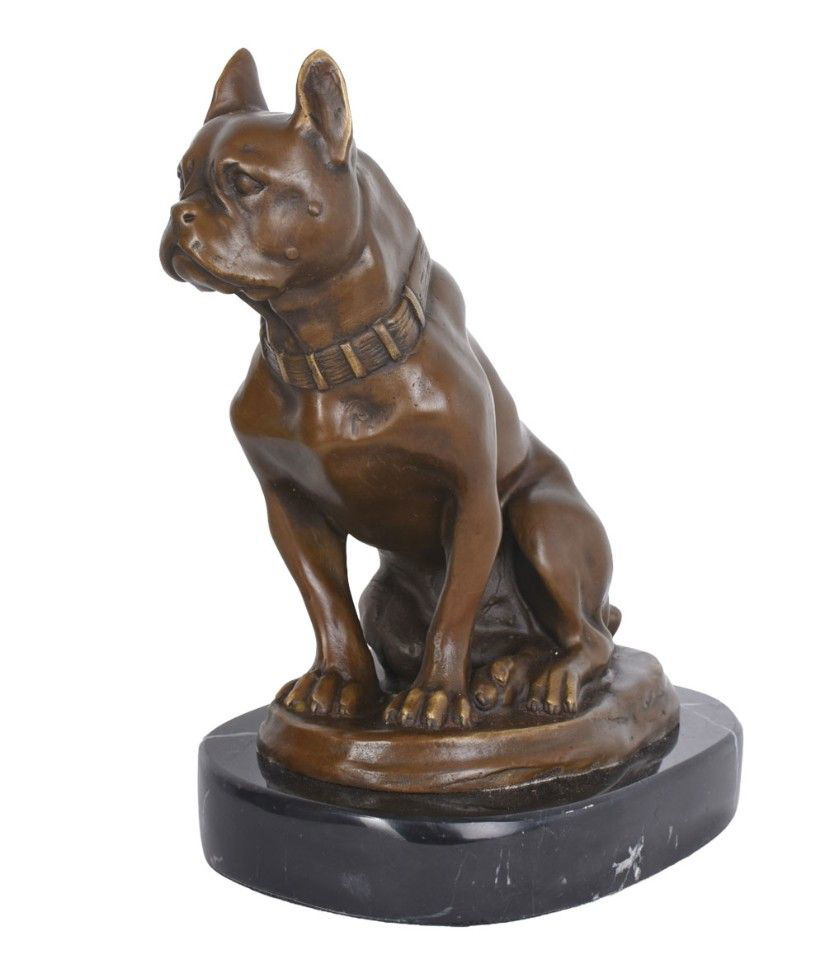 Buldog francez-statueta din bronz cu un soclu din marmura