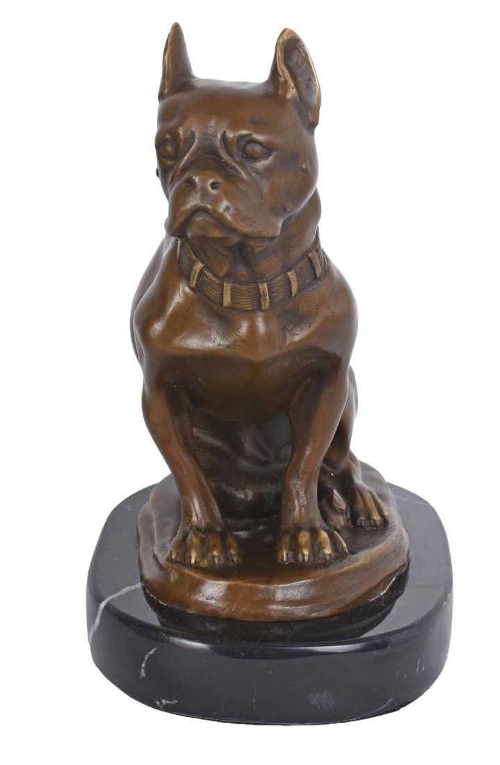 Buldog francez-statueta din bronz cu un soclu din marmura