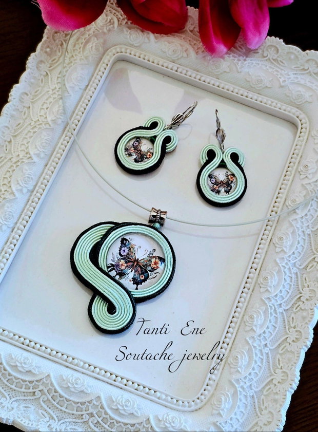 Set soutache vernil cu verde inchis
