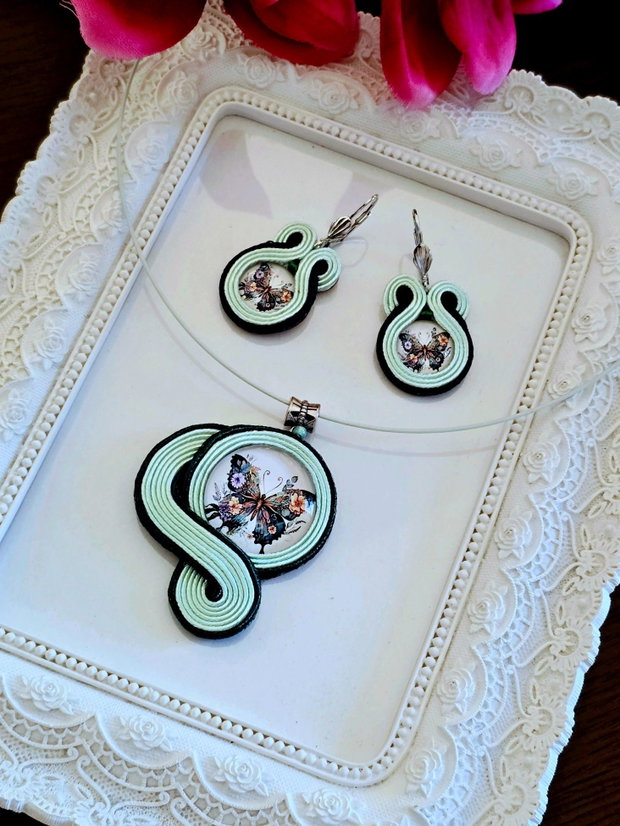 Set soutache vernil cu verde inchis