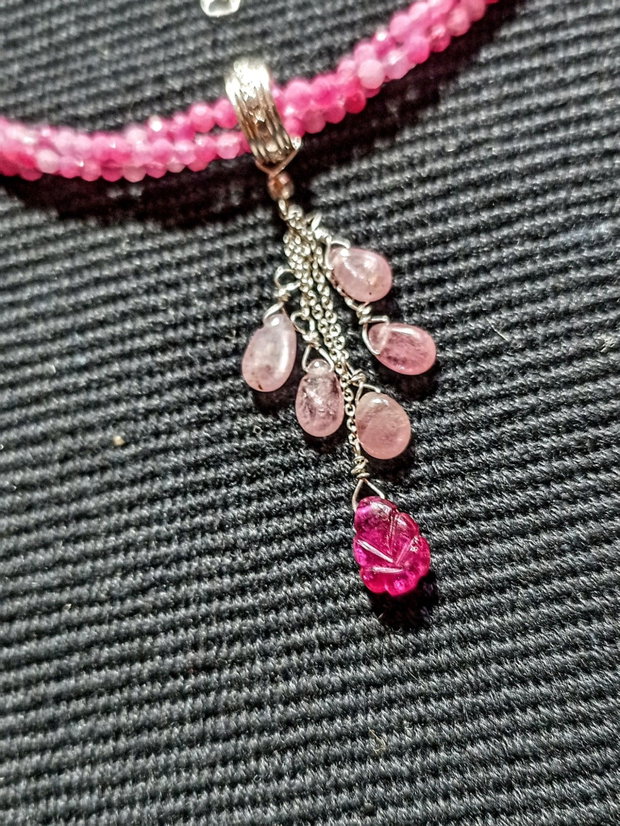 Colier argint X3 turmalina roz safir roz rubin brioleta gravata lant argint minimalist boho chic trendy