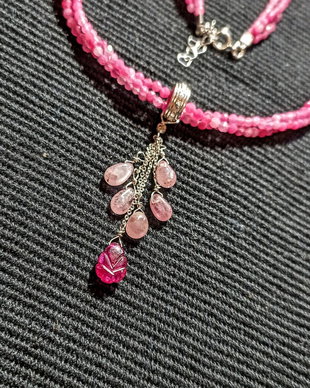 Colier argint X3 turmalina roz safir roz rubin brioleta gravata lant argint minimalist boho chic trendy