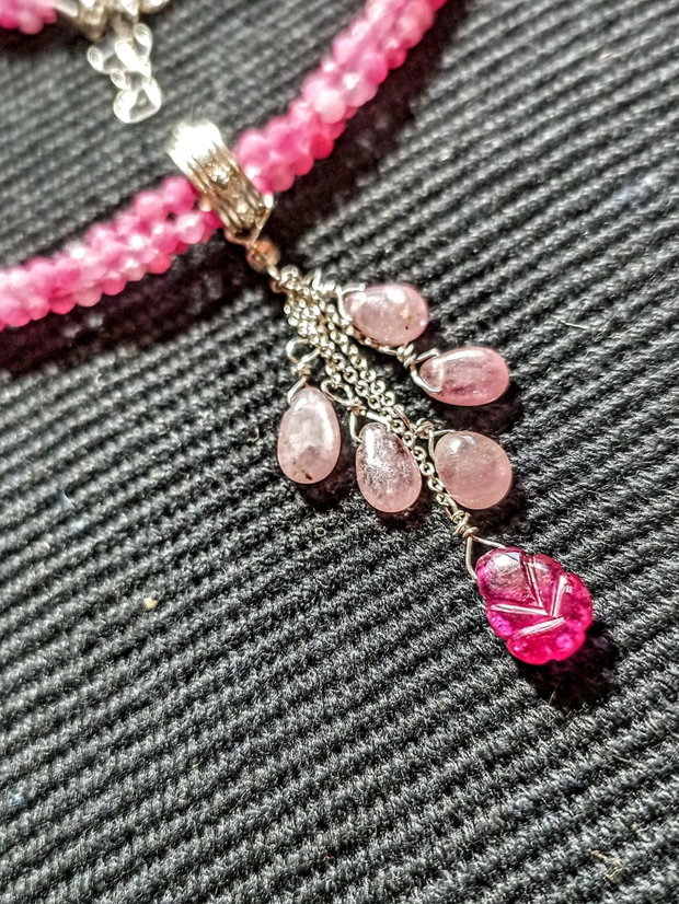 Colier argint X3 turmalina roz safir roz rubin brioleta gravata lant argint minimalist boho chic trendy
