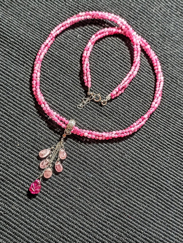 Colier argint X3 turmalina roz safir roz rubin brioleta gravata lant argint minimalist boho chic trendy