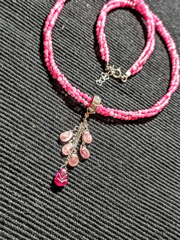 Colier argint X3 turmalina roz safir roz rubin brioleta gravata lant argint minimalist boho chic trendy
