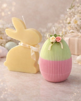 Set Cadou Paște  Lumânări Decorative Iepuraș și Ou Pastel, Handmade