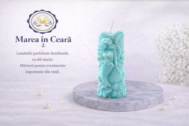 Lumânare decorativă Sirenă stil marin, handmade | Marea în Ceară