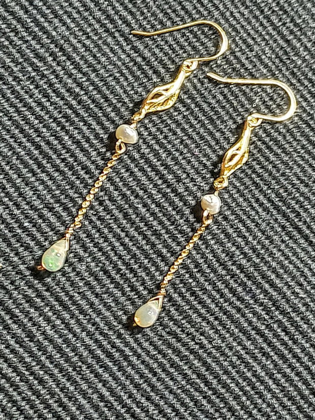 Cercei vermeil opal de foc etiopian perle naturale de cultura baroc mini lant conectori argint placat cu aur minimalisti boho chic trendy cadou - Transport gratuit