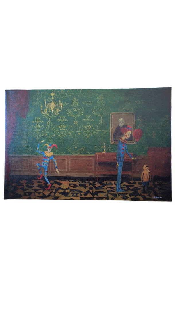 Tablou Clovnul 40x60cm Print Digital pe Canvas cu cadru lemn, dupa pictura mea originala