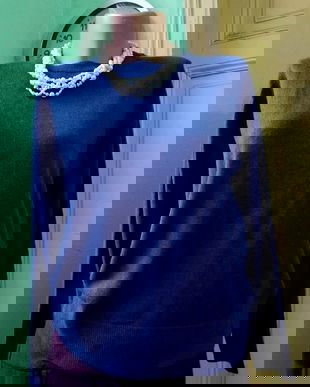 Bluza lana si matase,albastru cerneala