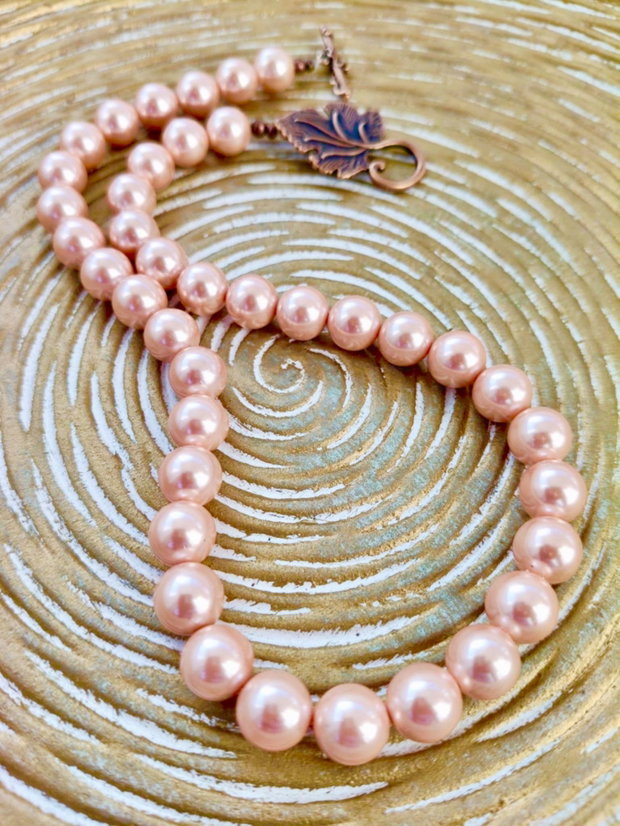Colier CHOKER perle de Mallorca crem somon