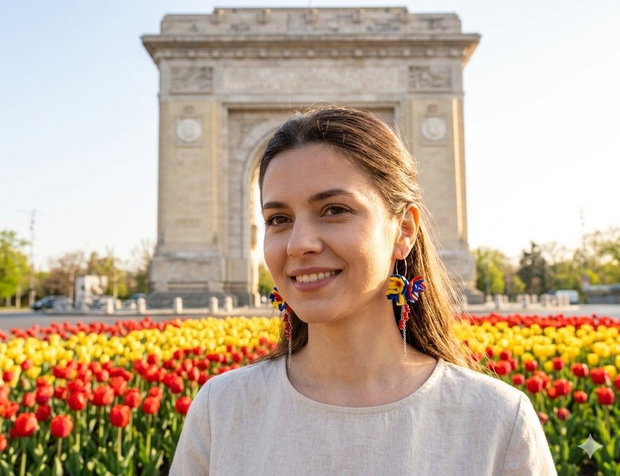 Cercei handmade statement - flori - Tricolorul Romaniei (cod1334)