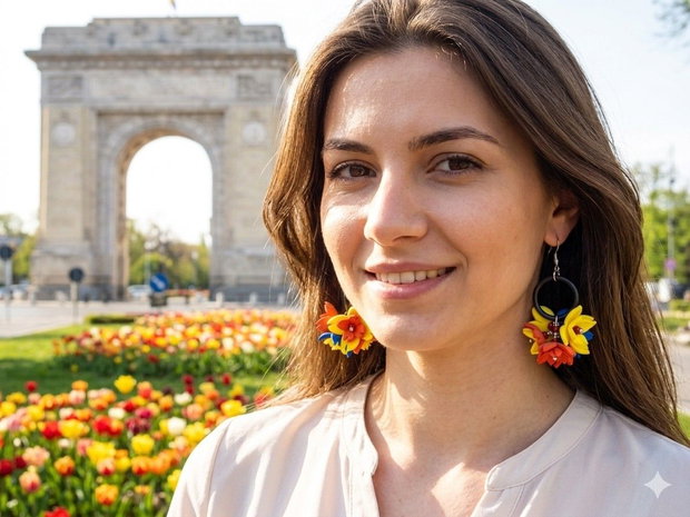 Cercei handmade statement - flori - Tricolorul Romaniei (cod1339)