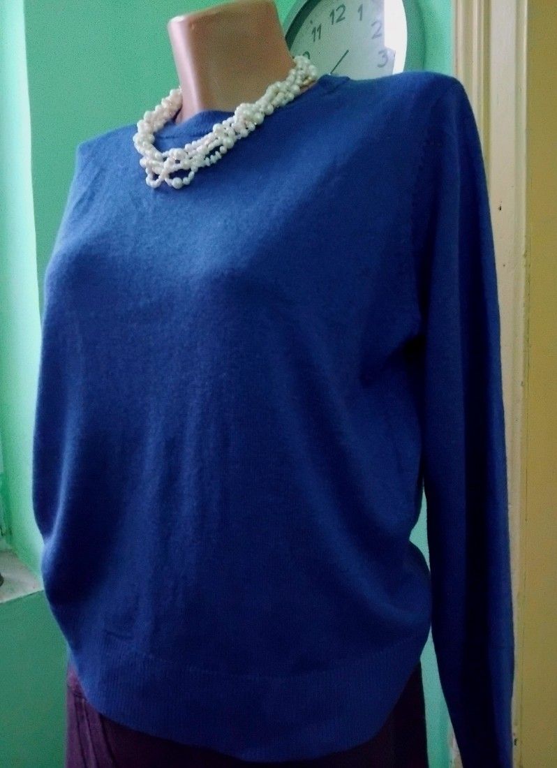 Bluza lana si matase,albastru cerneala