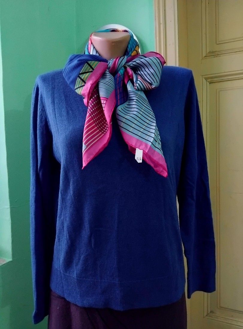 Bluza lana si matase,albastru cerneala